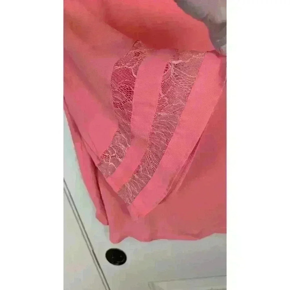NWT Apt. 9 V-neck Peachy Pink Coral Sheer Lace Bell 3/4 Sleeve Blouse XXL - Picture 4 of 10